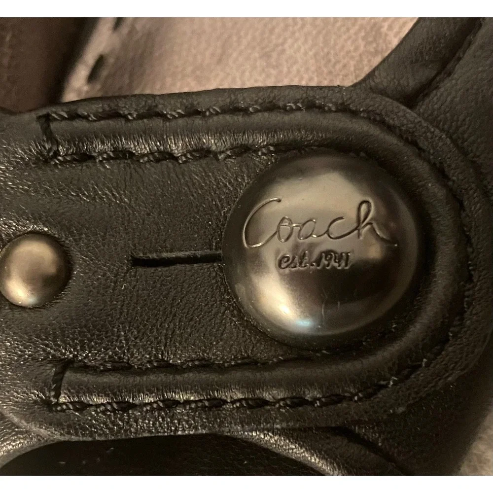 Coach Peep Toe Black Leather Signature Button Detail  Women's Size 6.5 Pumps